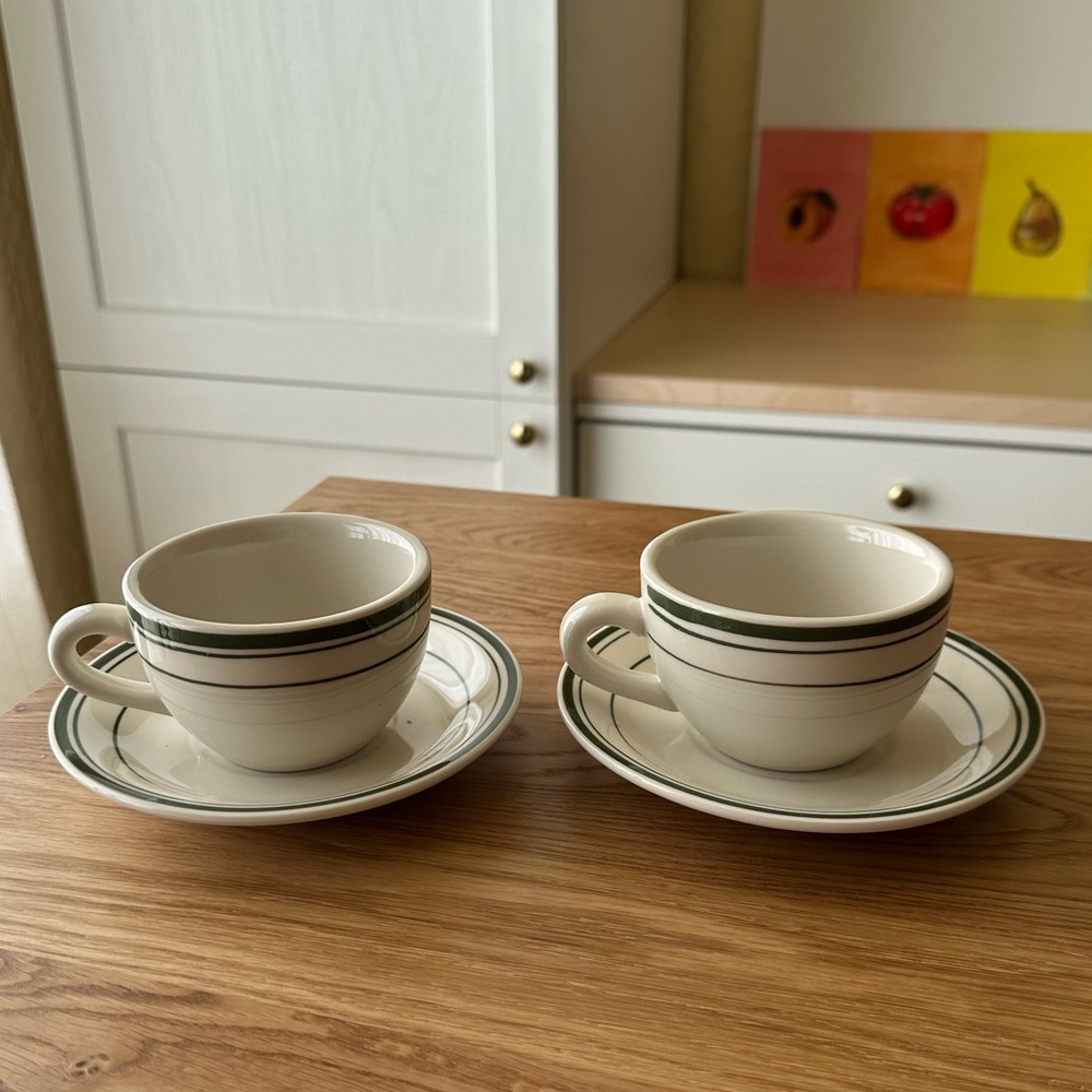 Diner-Style Coffee Cup and Saucer (Two 2-Piece Sets)